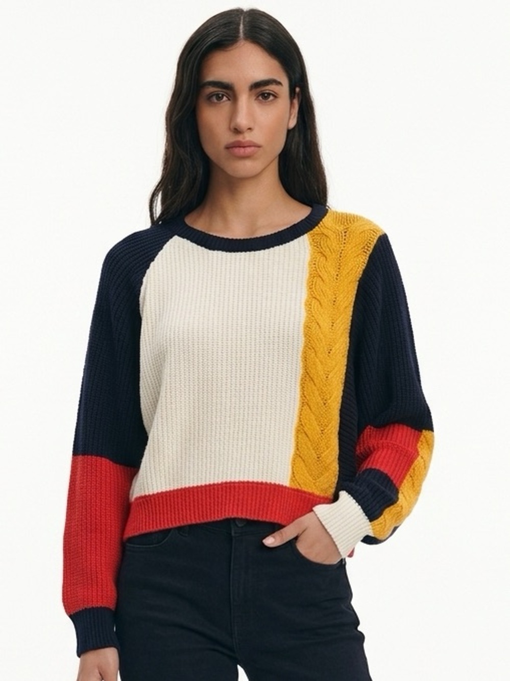 MOON & MADISON | Colorblock Ribbed Knit Sweater Women’s Size Large